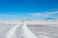 Landscape of incredibly white salt flat Salar de Uyuni, amid the Andes in southwest Bolivia, South America